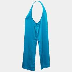 Pre Owned Sportmax Blue Satin Silk Tie-Up Sleeve Buttoned Top S