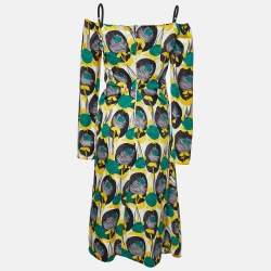 Pre Owned Sportmax Yellow Floral Print Faille Asymmetric Midi Dress S