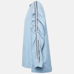 Pre Owned Sportmax Blue Side Stripe Poplin Long Sleeve Top L
