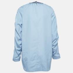 Pre Owned Sportmax Blue Side Stripe Poplin Long Sleeve Top L