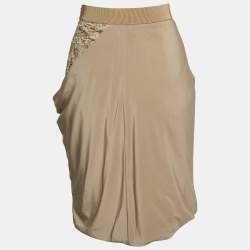 Pre Owned Sportmax Beige Lace Trim Silk Draped Pencil Skirt S