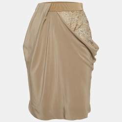 Pre Owned Sportmax Beige Lace Trim Silk Draped Pencil Skirt S