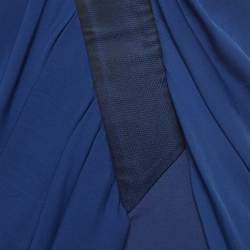 Sportmax Blue Gabardine and Satin Draped Style Sheath Dress S