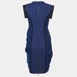 Sportmax Blue Gabardine and Satin Draped Style Sheath Dress S