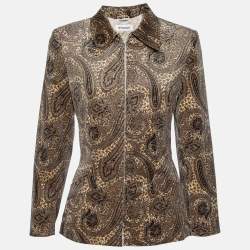 Sportmax Beige Paisley Print Velvet Zip Up Jacket M
