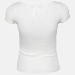 Pre Owned Sportmax Off White Cotton Knit Short Sleeve T-Shirt S