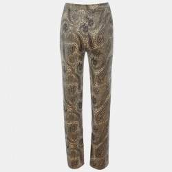 Pre Owned Sportmax Beige Paisley Print Velvet Straight Fit Trousers M