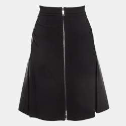 Pre Owned Sportmax Black Georgette And Leather Short Skirt M