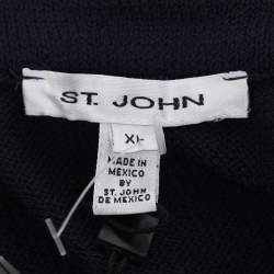 Pre Owned سويتر سانت جون تريكو مضلع صوف كريمي أزرق بحري كبير جداً