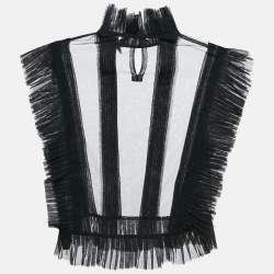 Starch Black Tulle Pleat Detail Ruffled Top S