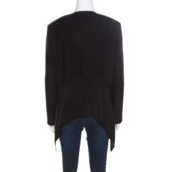 St. John Black Textured Wool Blend Asymmetric Back Detail Jacket M