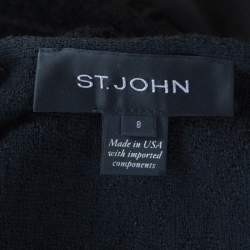 St. John Black Textured Wool Blend Asymmetric Back Detail Jacket M