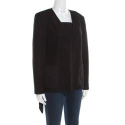 St. John Black Textured Wool Blend Asymmetric Back Detail Jacket M