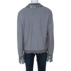 St. John Couture Grey Knit Embellished Boucle Trim Tailored Jacket XL