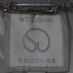 St. John Couture Grey Knit Embellished Boucle Trim Tailored Jacket XL