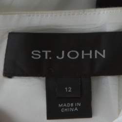 Pre Owned تنورة سانت جون مستقيمة مطبوع مورد قطن مرن أبيض و أزرق كحلي L