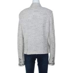 St. John Cream Knit Shoulder Padded Button Front Jacket L 