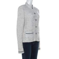 St. John Cream Knit Shoulder Padded Button Front Jacket L 