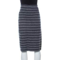 St. John Collection by Marie Gray Navy Blue Striped Knit Skirt XL 