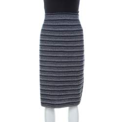 St. John Collection by Marie Gray Navy Blue Striped Knit Skirt XL 
