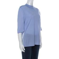 St. John Lavender Wool Blend Rib Knit High Neck Top L