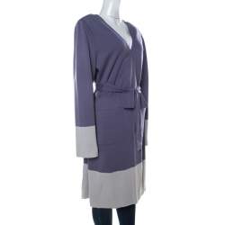 St. John Purple Knit Padded Shoulder Detail Belted Cardigan XL