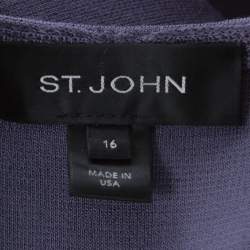 St. John Purple Knit Padded Shoulder Detail Belted Cardigan XL