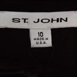 St. John Black Stretch Cotton Contrast Hem Floral Applique Detail Skirt L