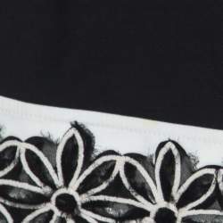 St. John Black Stretch Cotton Contrast Hem Floral Applique Detail Skirt L