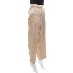 St. John Couture Beige Satin Straight Fit Trousers XL