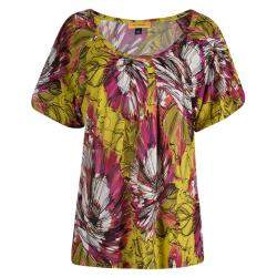 St. John Multicolor Floral Printed Silk Knit Short Sleeve Top L