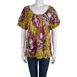 St. John Multicolor Floral Printed Silk Knit Short Sleeve Top L