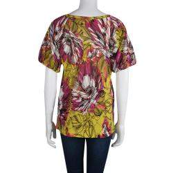 St. John Multicolor Floral Printed Silk Knit Short Sleeve Top L