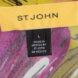 St. John Multicolor Floral Printed Silk Knit Short Sleeve Top L