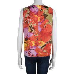 مملوكة مسبقًا توب سانت جون حرير مورد مطبوع بلا أكمام M