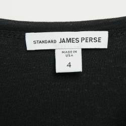 Standard James Perse Black Jersey Ruche Detail Midi Dress S