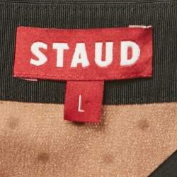 Pre Owned Staud Dark Beige Dot Printed Mesh Shirt & Skirt L