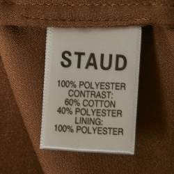 Pre Owned Staud Dark Beige Dot Printed Mesh Shirt & Skirt L