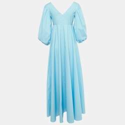 Pre Owned Staud Blue Cotton Tie -Up Detail Dew Amaretti Maxi Dress XS