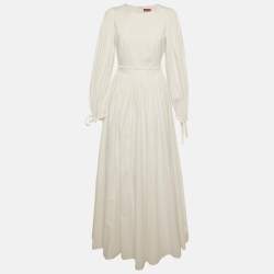 Pre Owned Staud White Cotton Flared Maxi Dress M