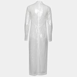 Staud White Sequin Embellished Long Sleeve Midi Dress M
