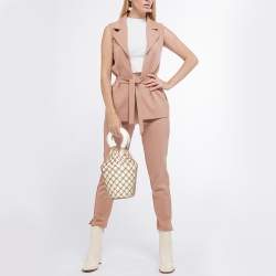 Staud White/Brown Woven and Leather Moreau Bucket Bag