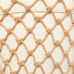 Staud White/Brown Woven and Leather Moreau Bucket Bag