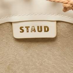 Staud White/Brown Woven and Leather Moreau Bucket Bag