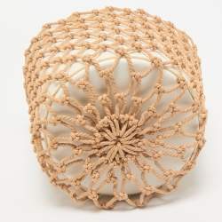 Staud White/Brown Woven and Leather Moreau Bucket Bag