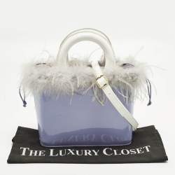 مملوكة مسبقًا Staud Nic Lilac/White Feather and Patent Leather Tote