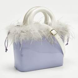 مملوكة مسبقًا Staud Nic Lilac/White Feather and Patent Leather Tote