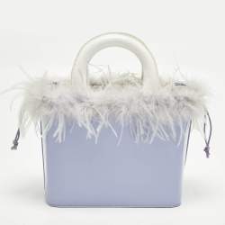 مملوكة مسبقًا Staud Nic Lilac/White Feather and Patent Leather Tote