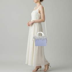 مملوكة مسبقًا Staud Nic Lilac/White Feather and Patent Leather Tote