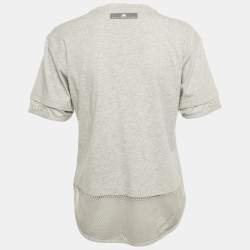 Pre Owned تي شيرت ستيلا مكارتني أديداس رمادي بطبعة قطن وتفاصيل شبكية مقاس صغير - إكس سمال